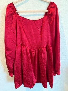 Crystal Doll Red Satin Floral Jacquard Dress